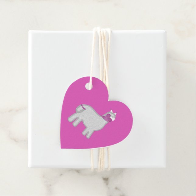 Cute Alpaca med glitter hjärta Gåvor Etiketter (På plats)