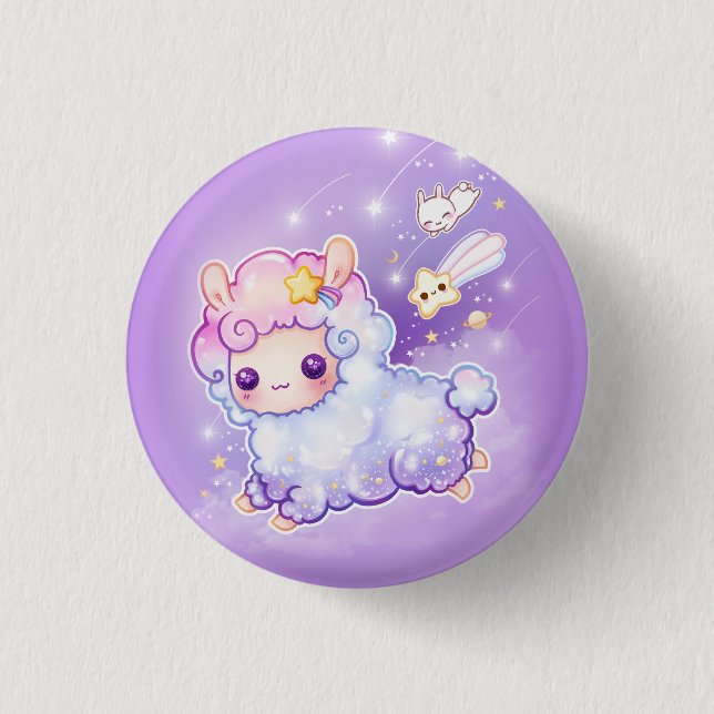 Cute alpaca med kawaii-skjutstjärna knapp (Framsida)