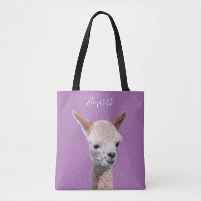 Cute Alpaca, Personalize Namn, Lavender Tygkasse (Framsida)
