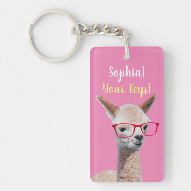 Cute Alpaca Red Glasses DIY, Namn Message, Rosa (Framsidan)