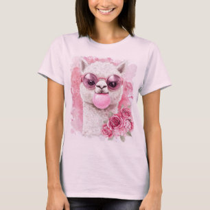 Cute Alpaca T-Shirt - Bubblegum Llama med Sunglas
