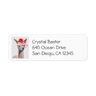 Cute Alpaca Wear Red Glasses and Cowboyhat Returadress Etikett