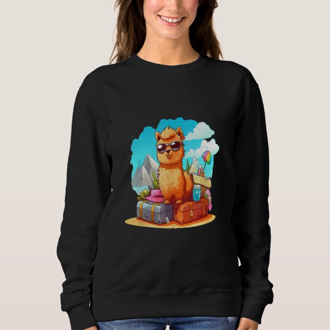 Cute Alpaca With Suitcase Adventure Tee Boys Girls (Framsida)