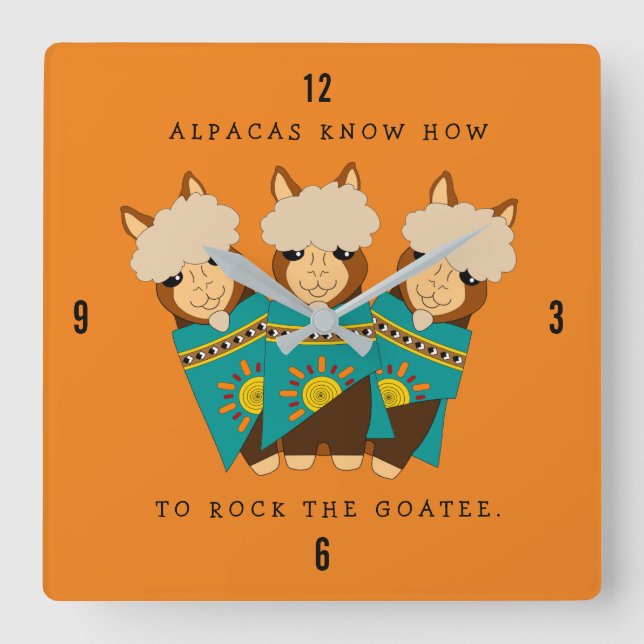 Cute Alpacas Rocking Goates & Teal Serapes Fyrkantig Klocka (Framsida)