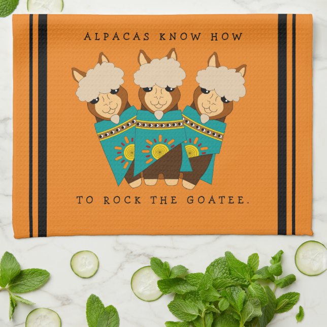 Cute Alpacas Rocking Goates & Teal Serapes Kökshandduk (Vikta)