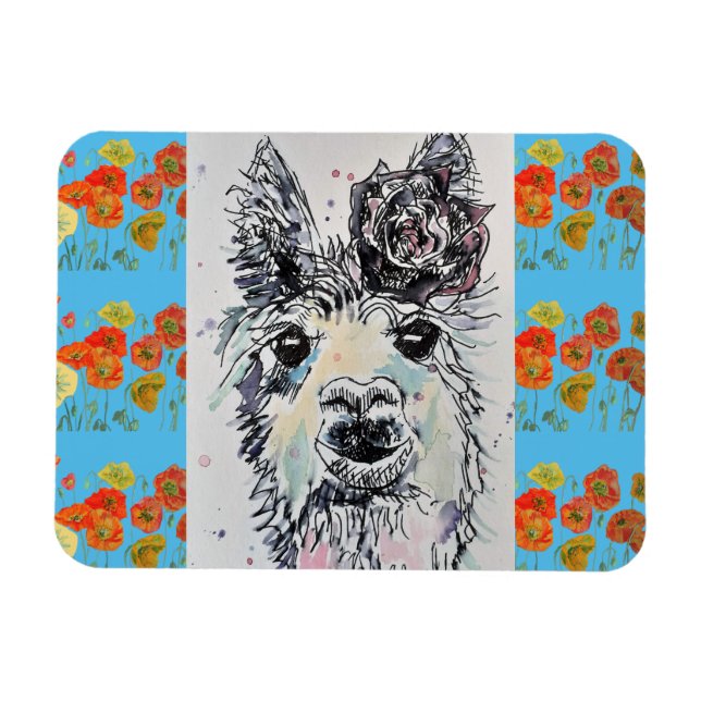 Cute Alpacca llama Animal Watercolor Art Magnet (Horisontell)