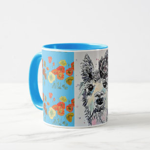 Cute Alpacca Llama Blue Watercolor Painting Mugg