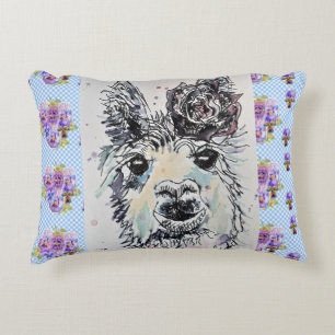 Cute Alpacca Llama pansy Watercolor Accent Cushion Prydnadskudde