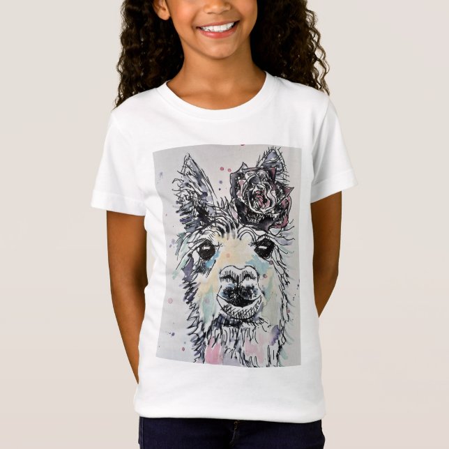 Cute Alpacca Llama vattencolor art Girls T Shirt (Framsida)