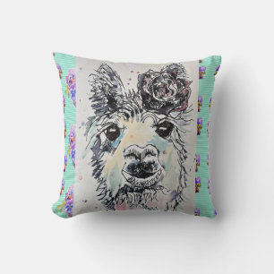 Cute Alpacca Lllama Watercolor Art Baby Cushion Kudde