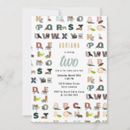 Cute Alphabet ABC Animals Småbarn Birthday Inbjudningar