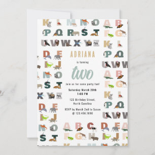 Cute Alphabet ABC Animals Småbarn Birthday Inbjudningar