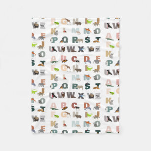 Cute Alphabet ABC-djur Fleecefilt