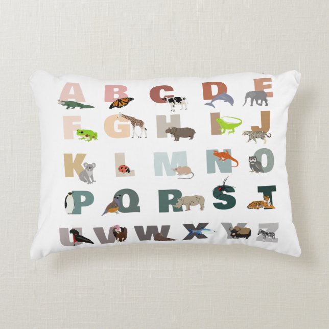 Cute Alphabet ABC-djur Prydnadskudde (Framsidan)