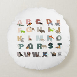 Cute Alphabet ABC-djur Rund Kudde