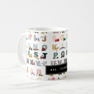 Cute Alphabet ABC Lastbilar, Fordon Lärargåva Kaffemugg