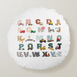 Cute Alphabet ABC Lastbilar, Transport Fordon Rund Kudde