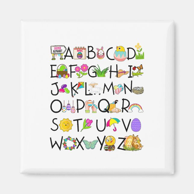 Cute Alphabet Funny Påsk Day Abc Alphabet Egg Ra Magnet (Framsidan)