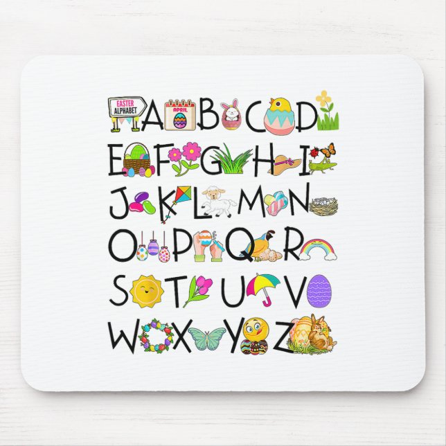 Cute Alphabet Funny Påsk Day Abc Alphabet Egg Ra Musmatta (Framsidan)