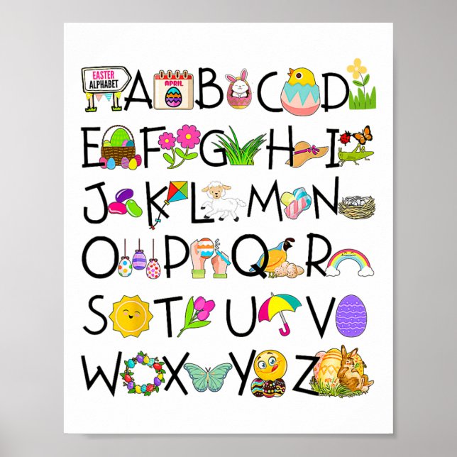 Cute Alphabet Funny Påsk Day Abc Alphabet Egg Ra Poster (Framsidan)