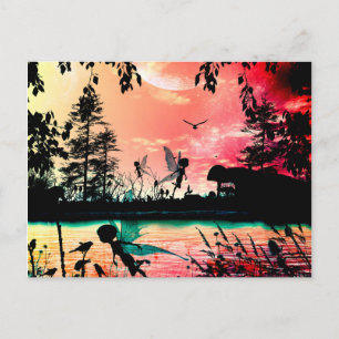 Cute älvor och fåglar vykort