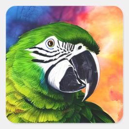 Cute Amazon Parrot Artwork Fyrkantigt Klistermärke