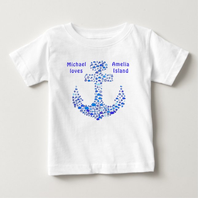 Cute Amelia Island Sea Creatures Anchor Baby Shirt T Shirt (Framsida)