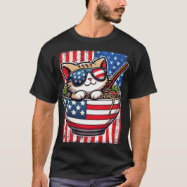 Cute America Cat Eating Ramen T Shirt