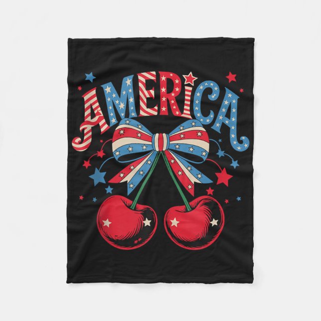 Cute America Cherries Coquette Bow Cherry 4:e J. Fleecefilt (Framsidan)