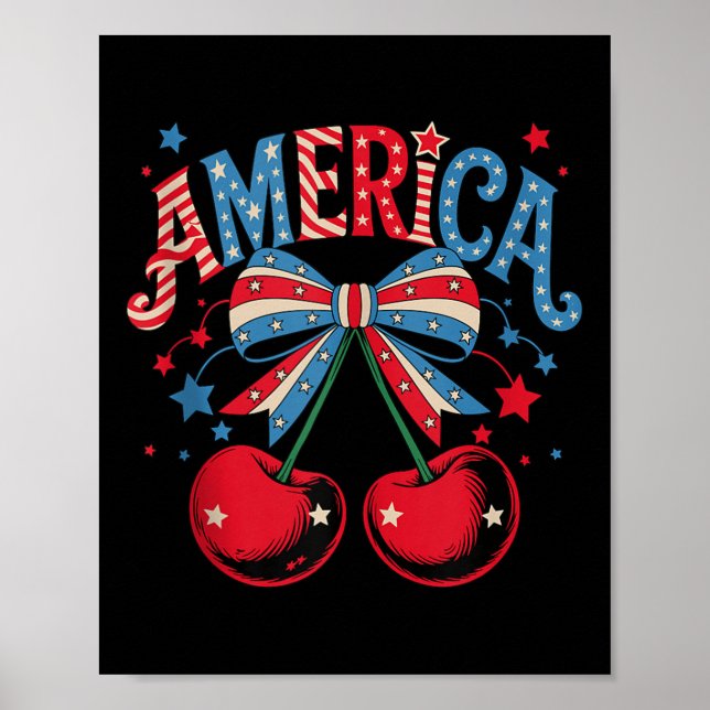 Cute America Cherries Coquette Bow Cherry 4:e J. Poster (Framsidan)