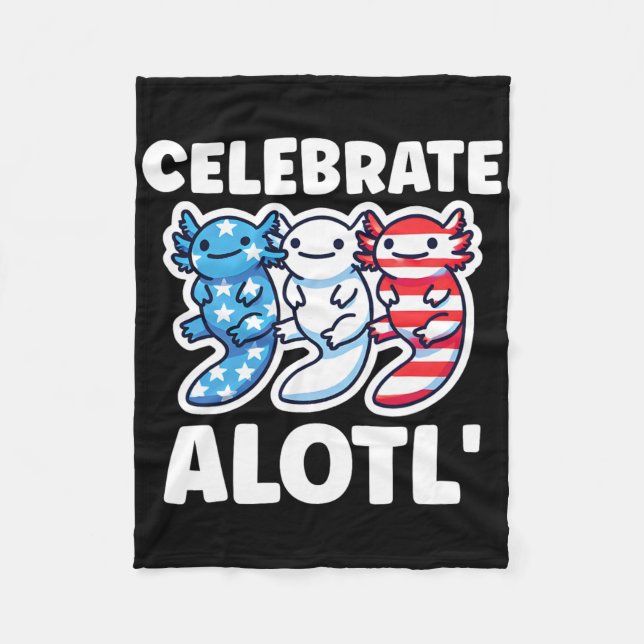 Cute American Axolotls 4:e juli Rött vitt blått Fleecefilt (Framsidan)