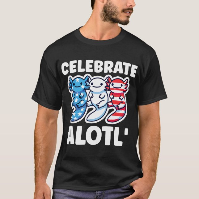 Cute American Axolotls 4:e juli Rött vitt blått T Shirt (Framsida)