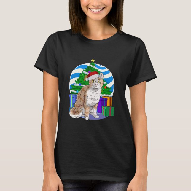 Cute American Curl Cat Santa Jul T Shirt (Framsida)