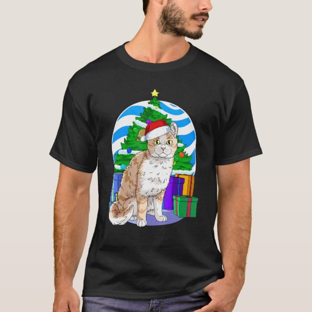 Cute American Curl Cat Santa Julgran Decor T Shirt (Framsida)