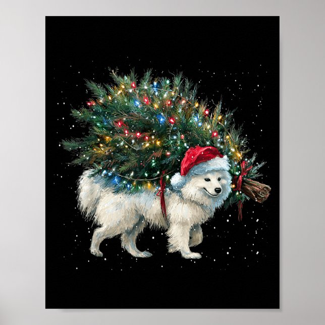 Cute American Eskimo Dog In A Christmas Tree For M Poster (Framsidan)