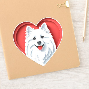 Cute American Eskimo Hund älskare Puppy Heart Art Klistermärken