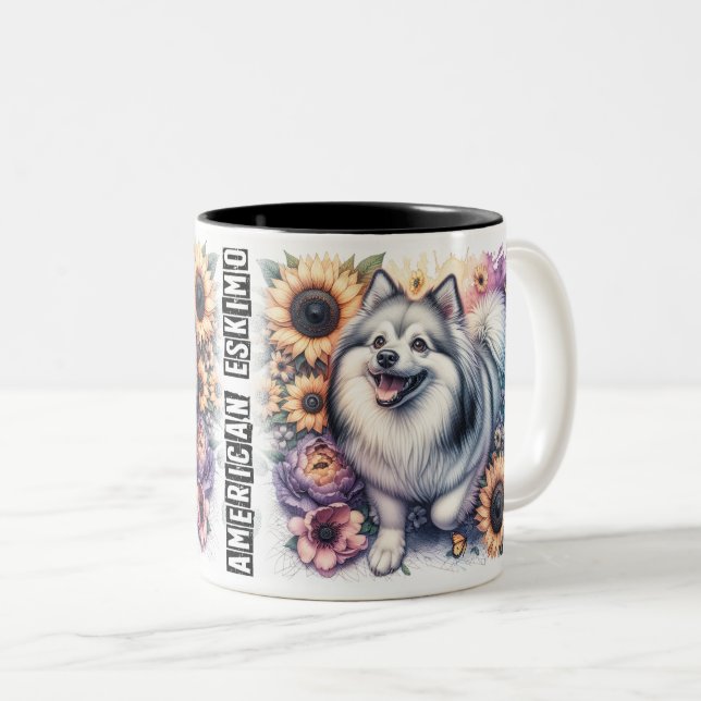 Cute American Eskimo Hund Wrap Två-Tonad Mugg (Framsida höger)