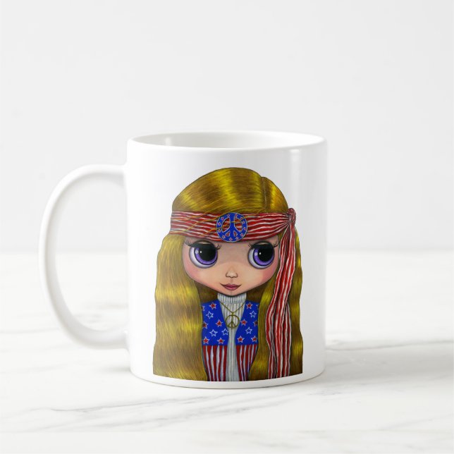 Cute American Hippie Girl Doll Big Ögon Mugg (Vänster)
