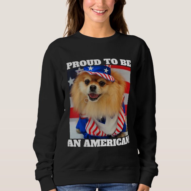 Cute American Patriotic Uncle Sam Pomeranian Dog 2 T Shirt (Framsida)