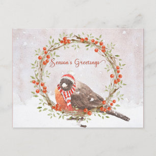 Cute American Robin Watercolor jul Bird Helg Vykort