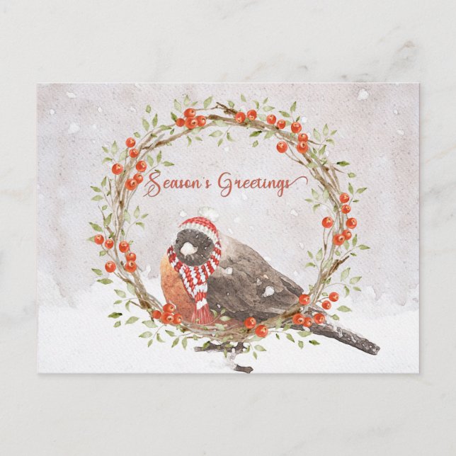 Cute American Robin Watercolor jul Bird Helg Vykort (Framsida)