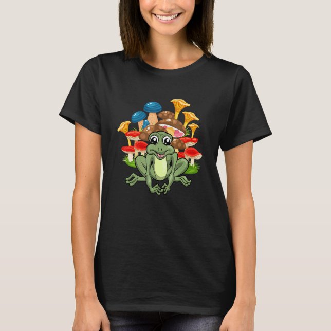 Cute Amphibian Frog Animal Fungi Nature Foraging M T Shirt (Framsida)