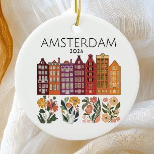Cute Amsterdam Blommigt Canal Houses Julgransprydnad Keramik