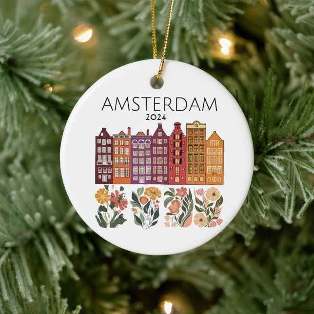 Cute Amsterdam Blommigt Canal Houses Julgransprydnad Keramik (Träd)