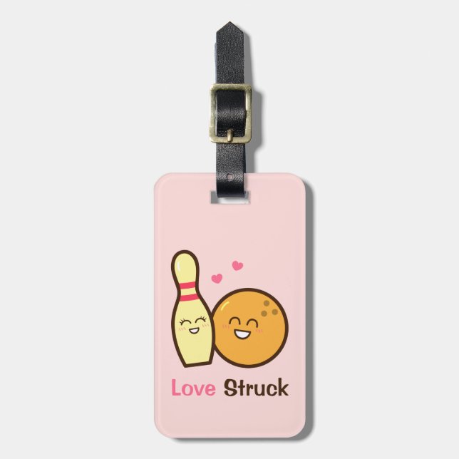 Cute Amusing Bowling Ball and Pin Kärlek Struck Bagagebricka (Vertikal Framsida)