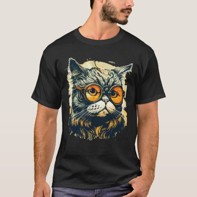 Cute Anamorphic Goggle Wearing Cat Unique Family T Shirt (Framsida)