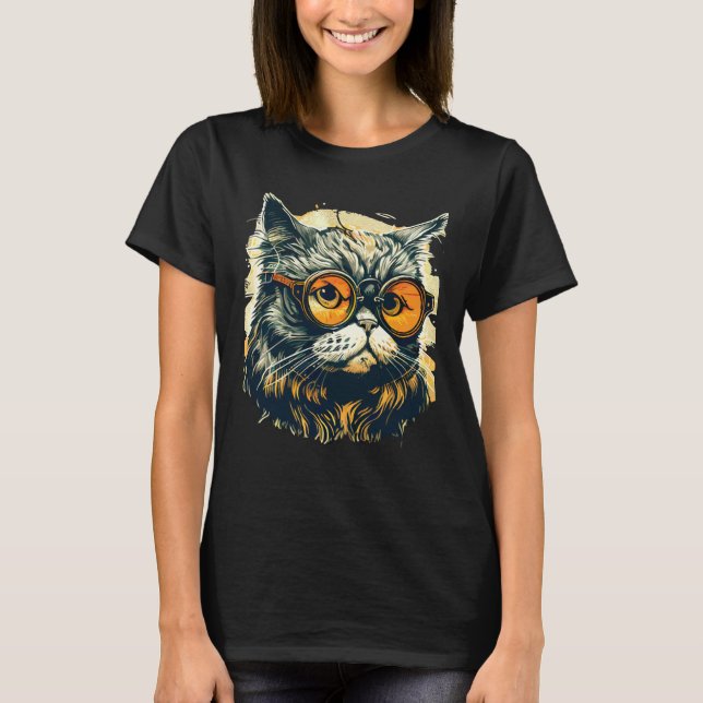 Cute Anamorphic Goggle Wearing Cat Unique Family T Shirt (Framsida)