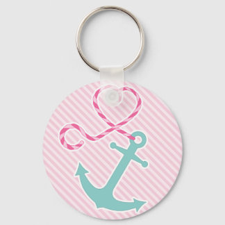 Cute Anchor with Heart Rope - Rosa and Aqua Nyckelring