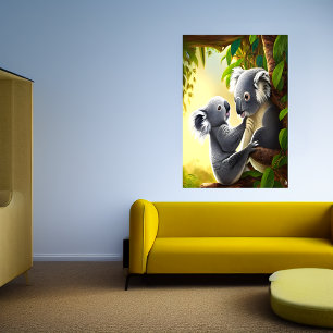 Cute and adful Koala and child AI Art Poster