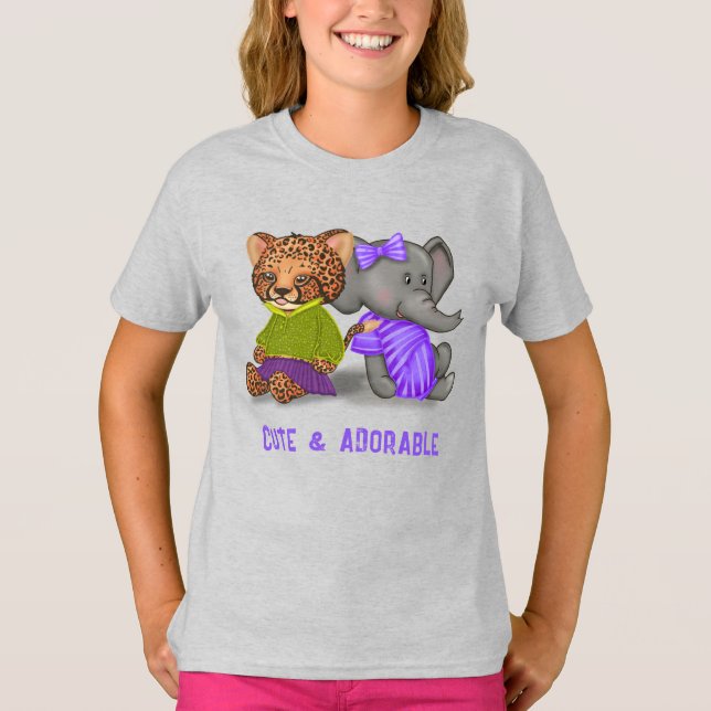 Cute and Adorable Cheetah and Elephant Friends T Shirt (Framsida)